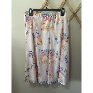 Christopher And Banks Large Petite Pink Floral Skirt Easter Church